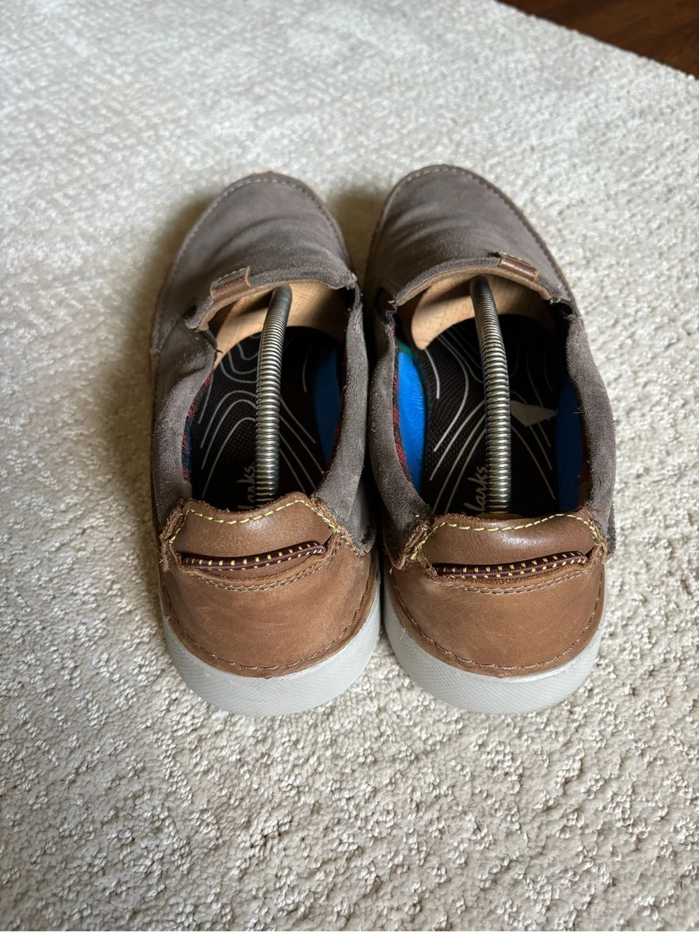 Clarks Collection Step Isle Slip Taupe Grey Suede Loafers Men's Size 12